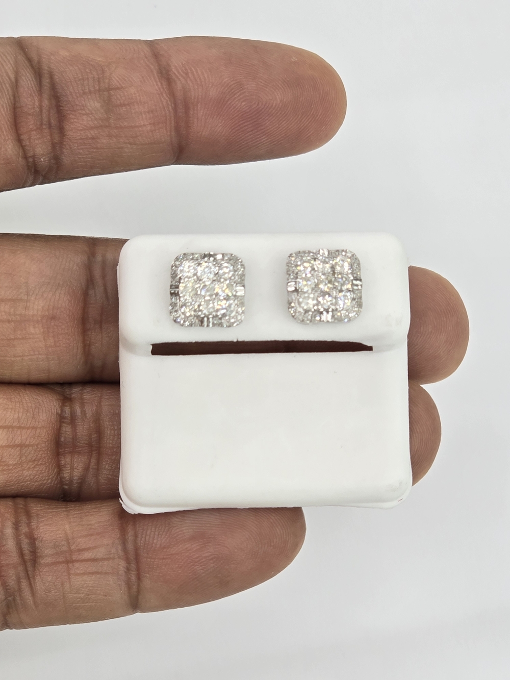 Real Diamond 10k White Gold Square Stud Earring